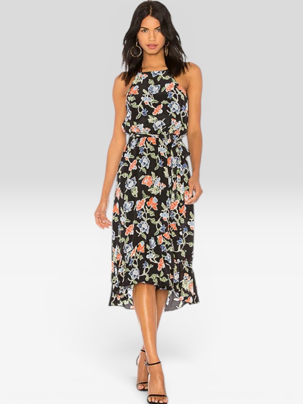 JOIE | $388 Deme Silk Midi Dress in Caviar Floral, Size Small